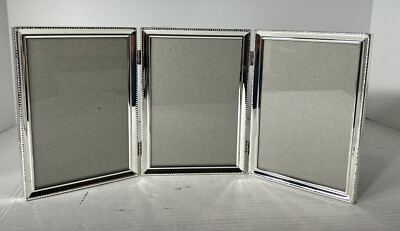 Lawrence Frames 11657T Lawrence Frames Polished Silver Plate 5x7 Hinged Tripl...