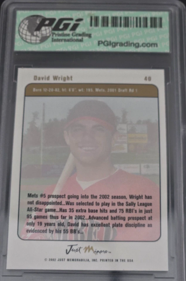 David Wright 2002 Just Minors Rookie Card PGI 10 METS - Image 4 of 4