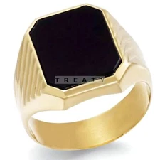 Black Onyx Emerald Cut With 925 Sterling Silver Gold Plated Ring For Men's #B870