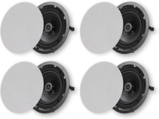 8" 2-Way Round Ceiling/Wall Speakers, 4 Pack, Low Profile, Paintable, White