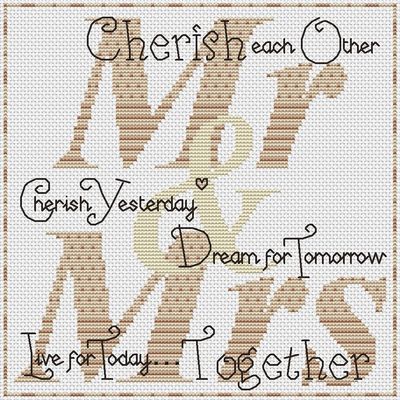 Cherish Each Other (Mr & Mrs) Kreuzstich-Design (8x8'', 20x20cm, Kit oder Tabelle)