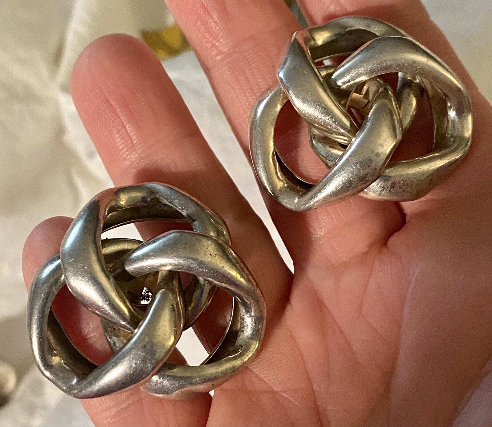 Large Important Sterling Silver Knot Earrings 14k… - image 2