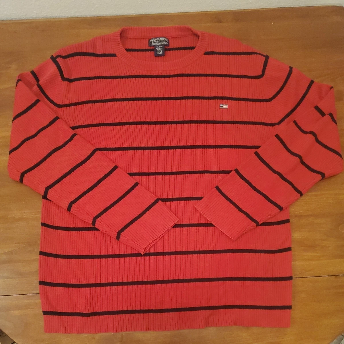 Vintage POLO JEANS Company Ralph Lauren MFG. Red Striped Sweater