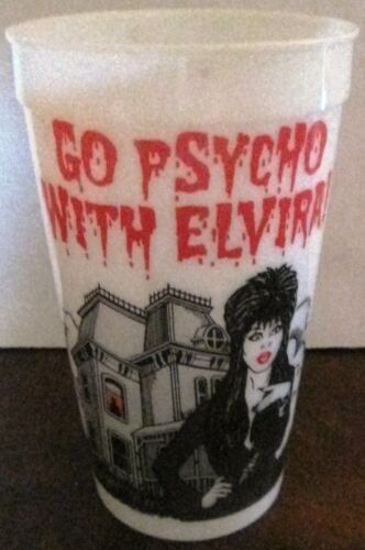 GO PSYCHO WITH ELVIRA PLASTIC GLOW IN THE DARK CUP (1989) DER WIENERSCHNITZEL