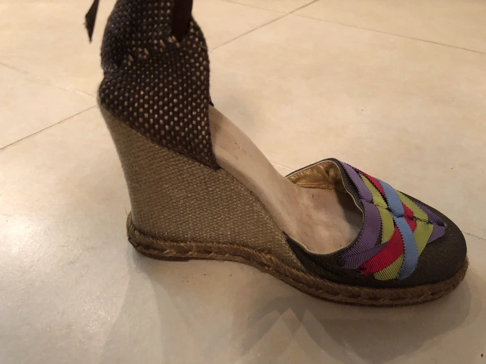 Usadas en Excelente Condición Marc by Marc Jacobs Alpargatas de Cuña "Rossimoda" Tafetán Cojo Talla 7 Foto 4 de 4