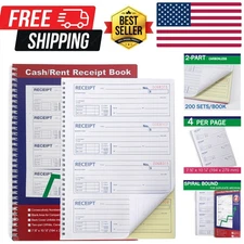 Money and Rent Receipt Book 2-Part Carbonless 7-5/8" x 11" Spiral Bound 200 S...