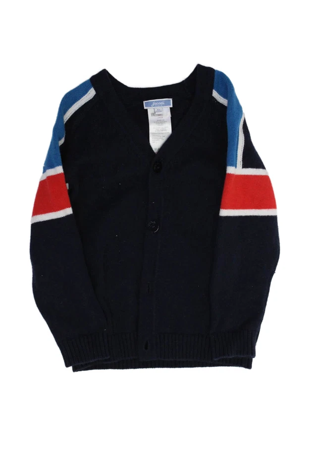 Jacadi Jungen Baumwolle Farbblock V-Ausschnitt geknöpft Cardigan blau Größe 4T