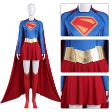 Girl Cosplay Super Woman Coat Jumpsuit Costume Cape Halloween Red Shoes Set