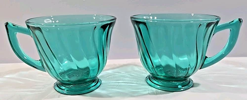 Vtg Set of 2 Jeanette Glass Co Ultramarine Swirl Pattern Footed Coffee Cups