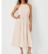 Ann Taylor LOFT Zebra Stripe Square Neck Midi Flare Dress Large Tall NWT