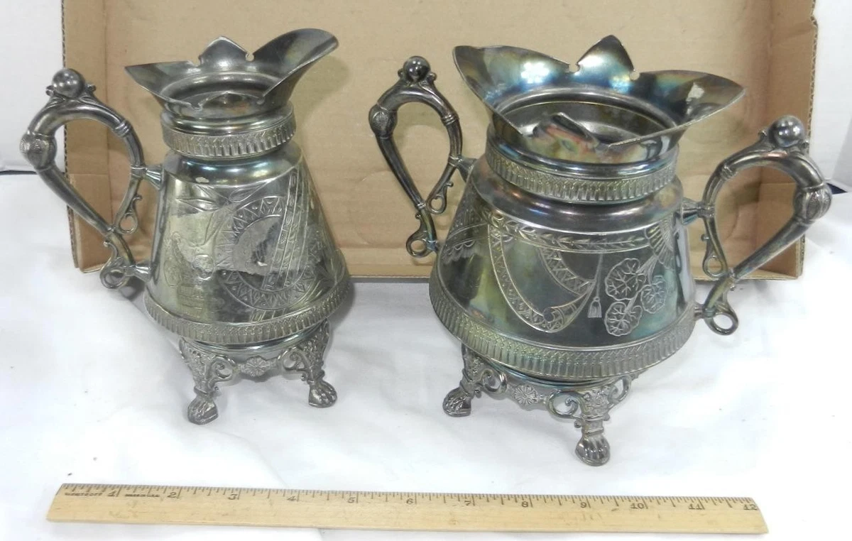 Quadruple Plate In Antique Us Silver-Plated Creamers & Sugar Bowls