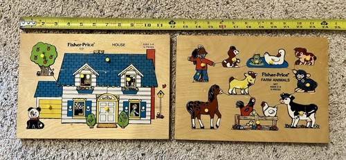 Vintage Fisher Price House Wooden Puzzle 12 Pieces and Farm Animals puzzle