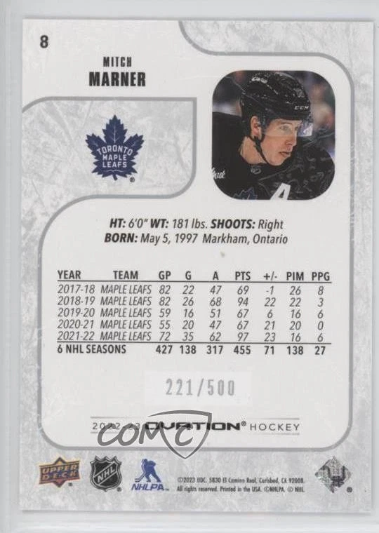 2022-23 Upper Deck Ovation Standing Ovation /500 Mitch Marner #8 - Image 2 of 2