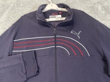 Puma Jacket Mens 2XL Navy Full Zip Track Sweatshirt Stripe Logo Athletic