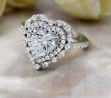 2CT Heart Cut Diamond Halo Lab-Created Engagement Ring 14K White Gold plated