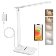LED Desk Lamp Dimmable Table Lamp with USB Charging Port, 5 Lighting Modes, S...