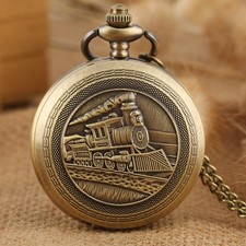 Classic Locomotive Train Men's Quartz Analog Pocket Watch Necklace Chain Gift