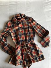 Vintage Pendleton Plaid Wool Belted Pea Coat Jacket 70s Tartan Plaid, size M