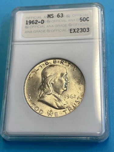 1962-D ANACS MS-63 Franklin Half Dollar Old Holder