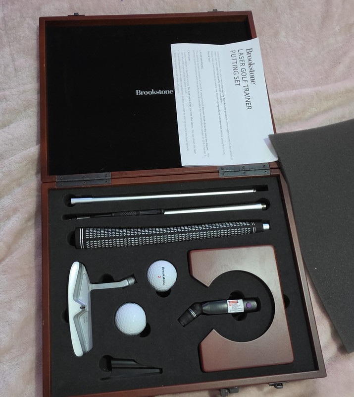 Brookstone Laser Golf Trainer Putting Set with Putter, Golf Balls, Wooden Case