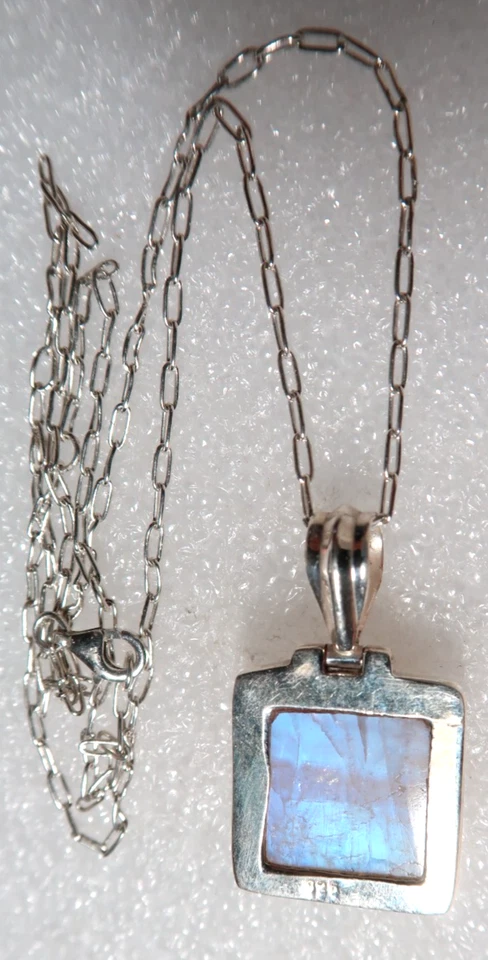 COLLAR PIEDRA LUNAR GENUINA PLATA ESTERLINA VINTAGE ~ FIRMADO: 925 Foto 2 de 2