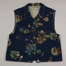 Vintage 90s Stampede Flower Butterfly Pattern Print Denim Vest USA Made Floral