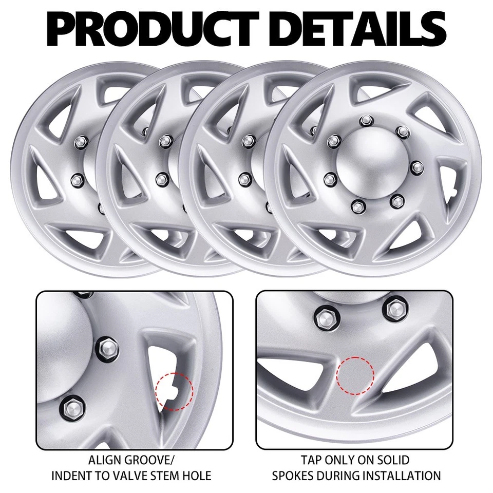16" Silver Wheel Covers Caps for 1992-2014 Ford E150 E250 E350 Van Wheel Hubcaps Foto 4 de 4