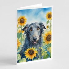Caroline's Treasures Scottish Deerhound in Sunflowers Greeting Cards Pack of 8