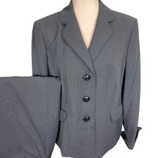 Evan Picone Skirt Suit Womens 12 Gray Woven Check Neutral Classic 2pc