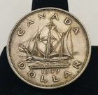 1949 Canada King George VI Ship Newfoundland Silver Dollar Coin #21987