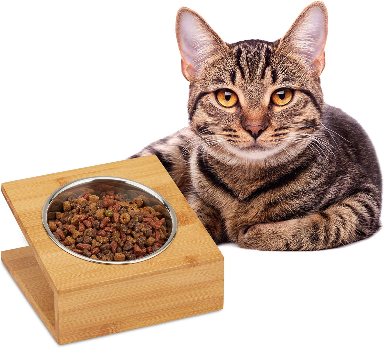 Ciotola Rialzata Gatti e Cani Piccoli - Supporto Alzatina in Bamboo
