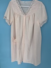 Vintage Sears Roebuck Pale Pink House Coat Robe Embroidery Lace Size 36-38