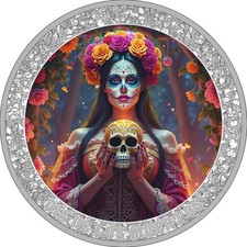 2025 Cameroon Dia de los Muertos WOMAN WITH SKULL 1 oz .999 Silver Coin IN STOCK