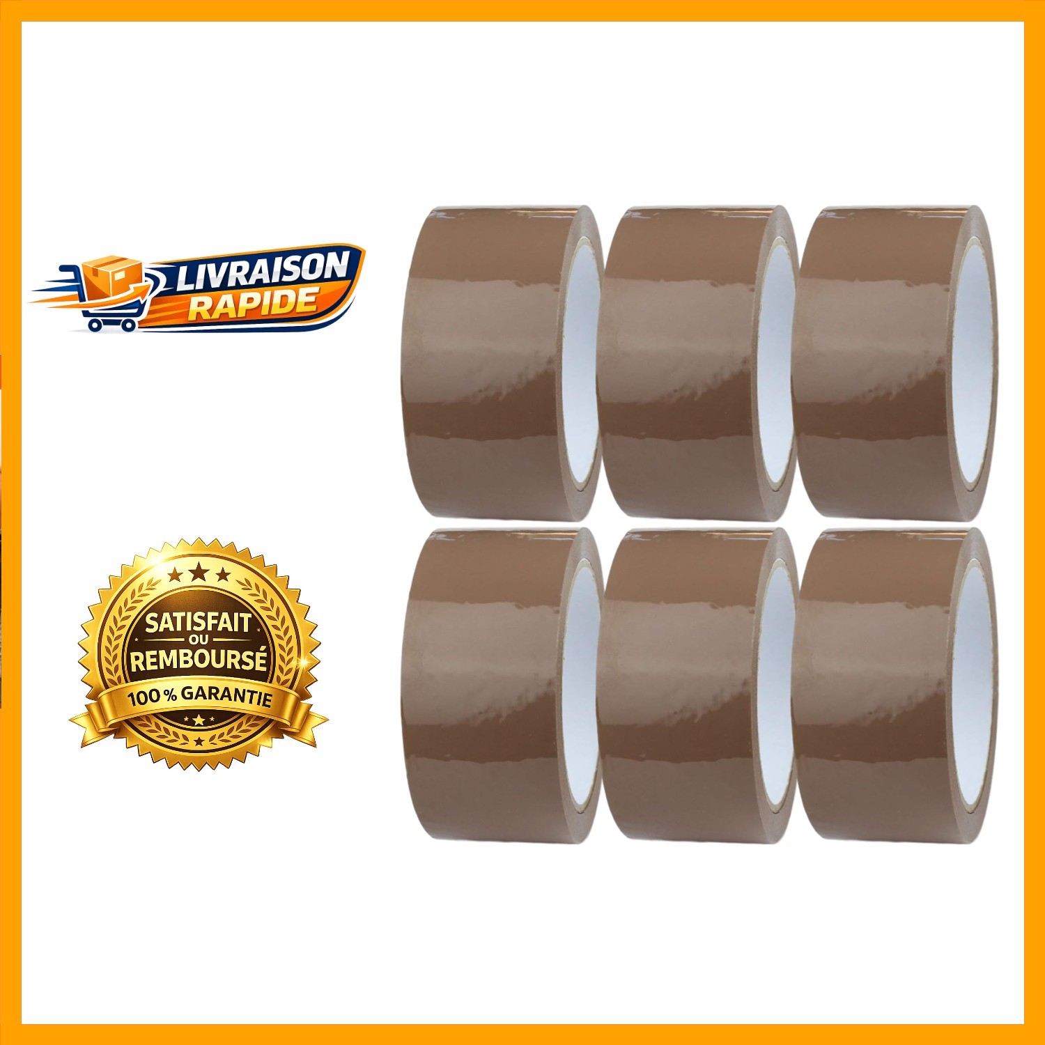 Ruban adhésif marron 48mm x 66m pack de 6 adhésifs emballage colis carton