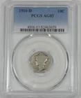 1916-D Mercury Dime CERTIFIED PCGS AG 03 Silver 10c
