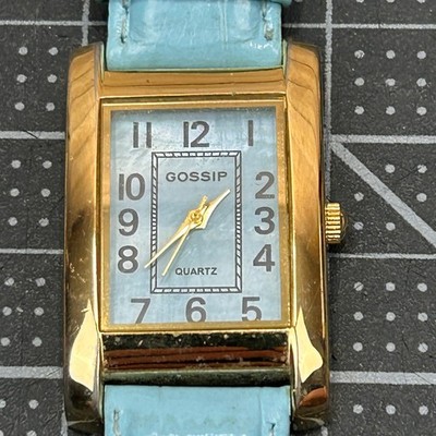 Gossip Womens Quartz Watch GSP231E Gold Tone Blue Leather Strap Rectangular Dial
