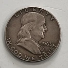 1963 US Ben Franklin 90% Silver Half Dollars  Free Shipping