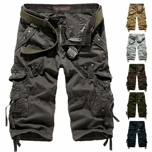 Mens Cotton Combat Pants Multi-Pocket Cargo Shorts 3/4 Long Length Shorts 39-42 - Picture 15 of 26