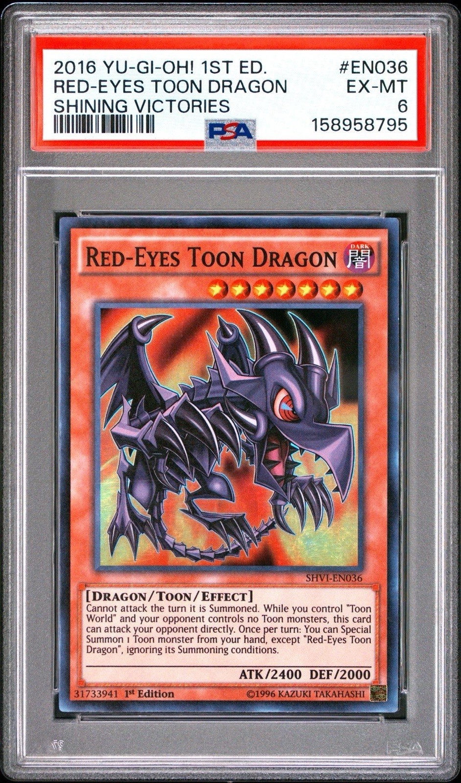 2016 Yu-Gi-Oh! Red Eyes Toon Dragon 1st Edition SHV1-EN036 PSA 6