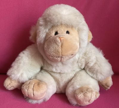 Vintage RMS International Smiley cremefarbener Gorilla-Affe weiches Plüschtier 10 Zoll