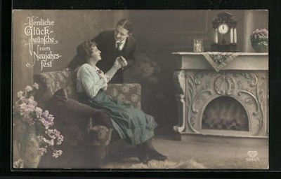 Foto-AK EAS Nr. 5345 /1: Liebespaar wünscht sich alles Gute zum neuen Jahr 