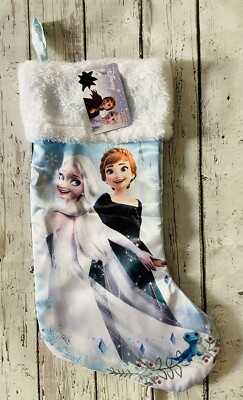 Disney Parks Frozen 2 Elsa & Anna Fur Silk Christmas Stocking Princess NWT