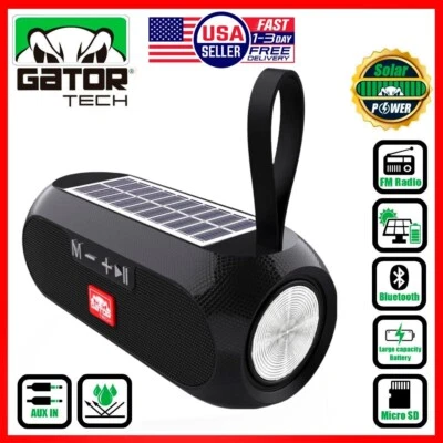 Solar Bluetooth Speaker Wireless Portable Power Stereo Bass USB SD FM Radio LOUD