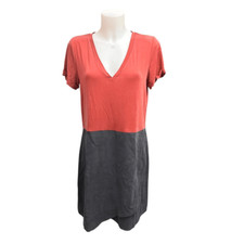 Anthropologie Dolan Colorblock Short Sleeve V Neck Shirt Dress Medium Rust/Gray