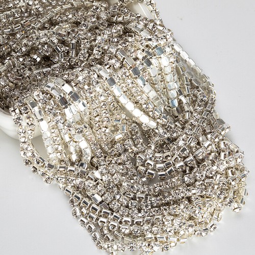 1Yard 2mm-4mm Glitter Sew On Rhinestones Flatback Dense Claw Chain Crystals Gems - Picture 6 of 16