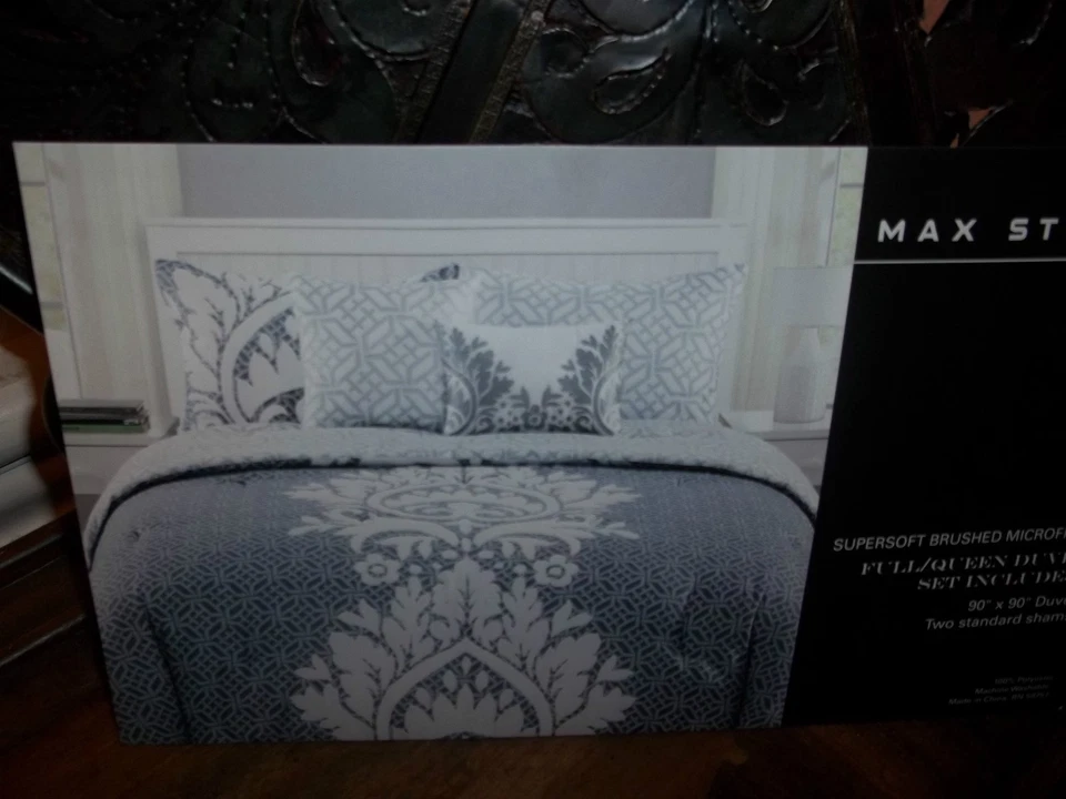 Новый нераспакованный Max Studio белый/серый полный/королева пододеяльник комплект 3шт - Изображение 3 из 3