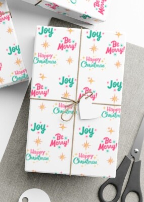 Christmas Cheer Bright Retro Holiday XMas Wrapping Paper, Winter Gift Wrap