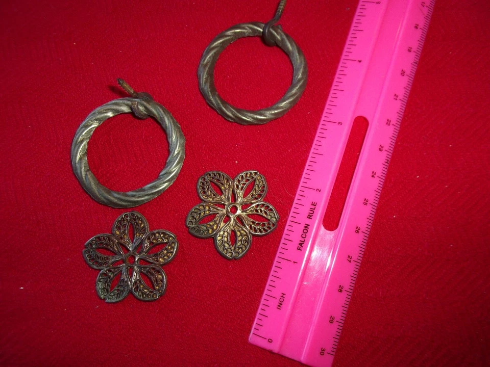 2环拉复古花卉背板小型古董手柄拉金属黄铜  — 第 3/4 张图片