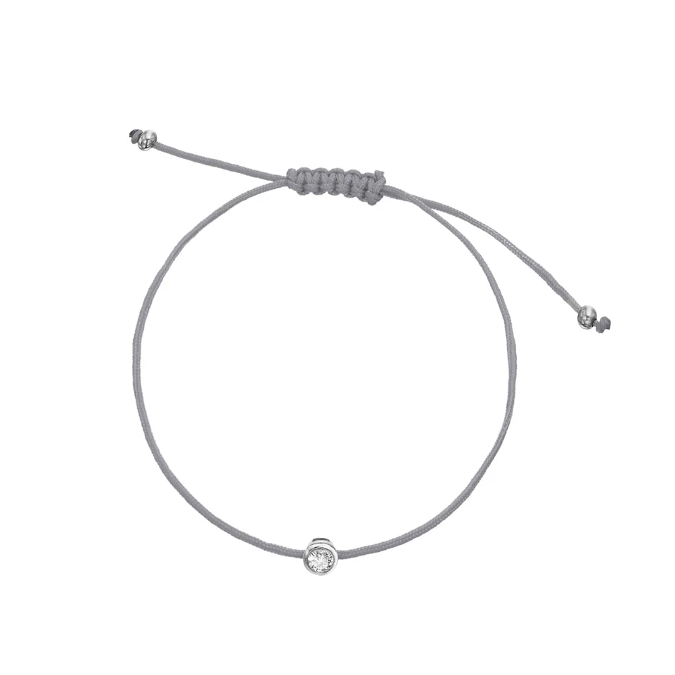 Solitaire Diamond Bracelet TCW 0.08 Red String Rope Macrame 14k White Gold - Image 3 of 4