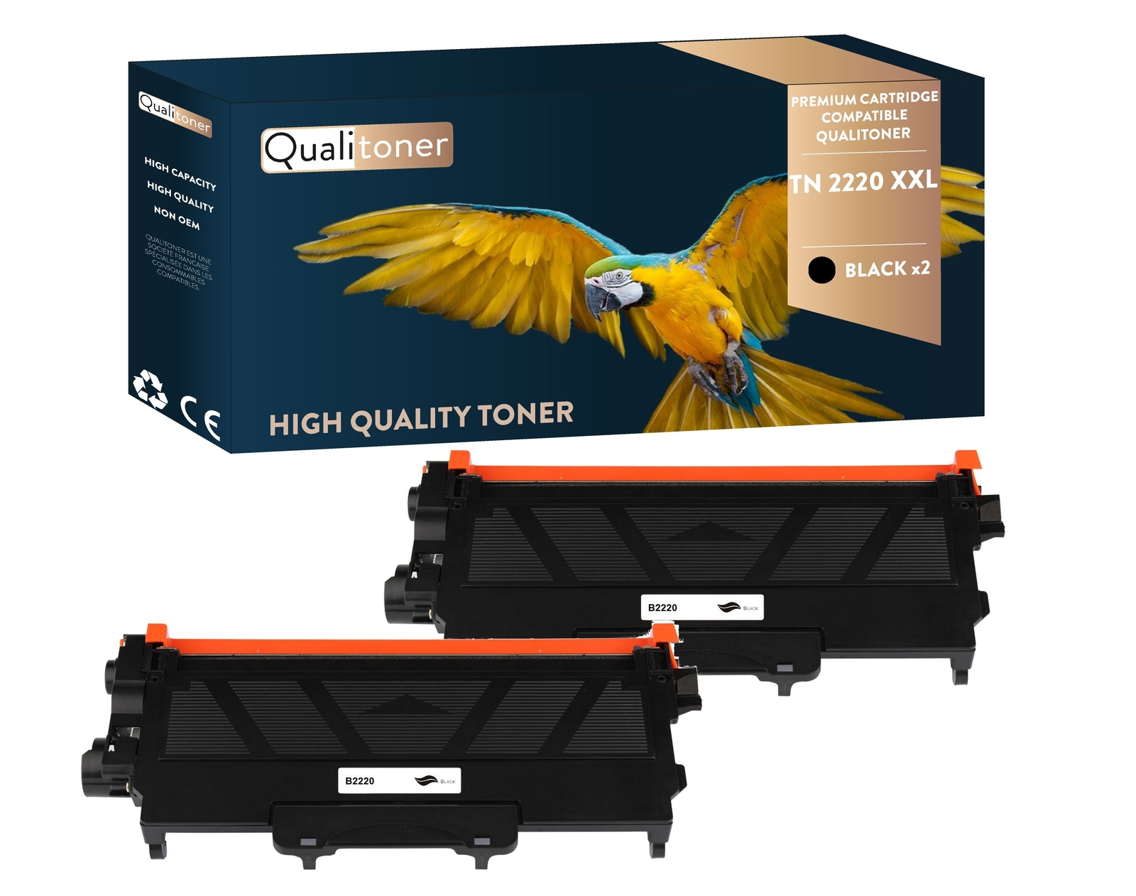 Toner Brother TN2220 XXL noir compatible Qualitoner lot de 2 pour imprimante laser
